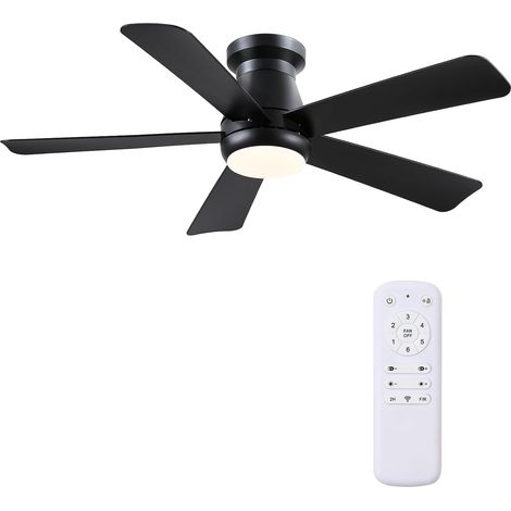 117 cm Ventilateur de Plafond Silencieux avec Éclairage LED, Moteur DC Basse Consommation à 6 Vitesses, Montage Affleurant (Flush Mount), 5 Pales ABS, Télécommande, Réversible Été/Hiver, Noir (1/5)