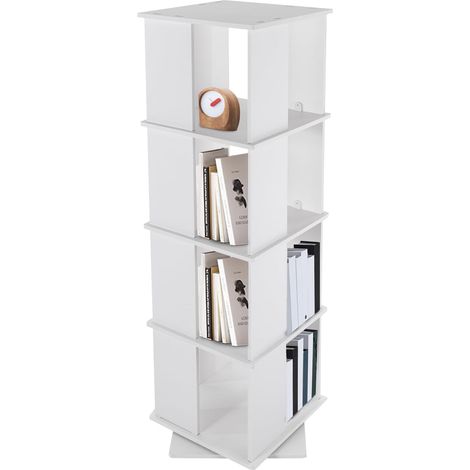 Bibliothèque pivotante à 360°, 4 étages, avec roulettes, grande capacité de charge de 50 kg, peu encombrante, pour salon, bureau, chambre d'enfant, étagère moderne (blanc, 4 niveaux) (1/5)