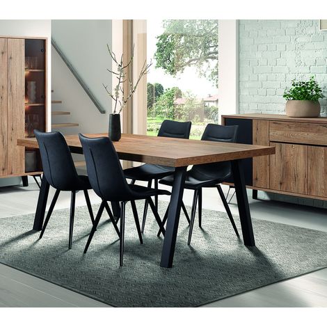 Table de salle à manger industrielle chêne/noir Nixon (1/2)