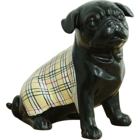 Statue chien carlin peinture noir et tartan écossais H20 cm - MIKE (1/3)