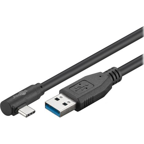 66501 Goobay Câble USB 3.0 UAB-C à 90° vers USB-A (1 m) Noir - Câble USB 3.0 Type-C à 90° (Mâle / Mâle) - 1 mètre