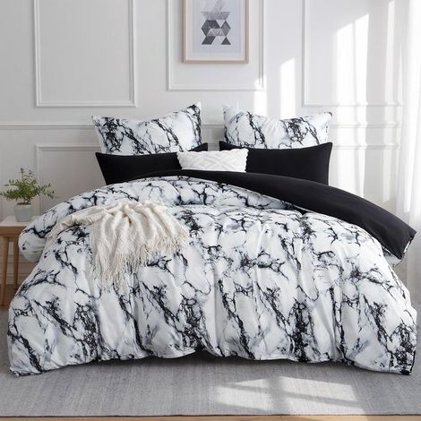 Bettwäsche Set 200x220 cm Marmor Schwarz 3-teilig Mikrofaser Bügelfrei
