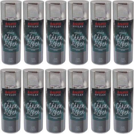 12x Baufix Chrom Silber Effektlack Lackspray 400ml Farbspray Sprühdose Spraydose (1/2)