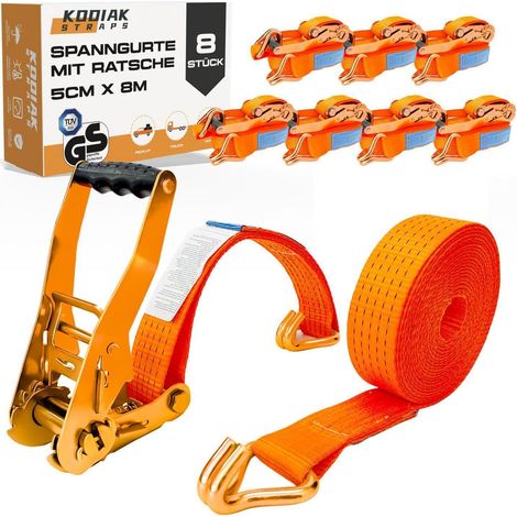 8er Set Spanngurte 50mm x 8m mit Ratsche und Haken, 5000kg, TÜV/GS geprüft (1/5)