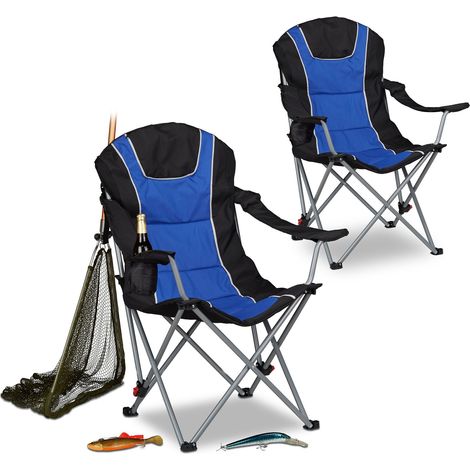 2x Sedia da Campeggio, Pesca Pieghevole Schienale Imbottito Regolabile Richiudibile HxLxP: 108 x 90 x 72 cm blu nero