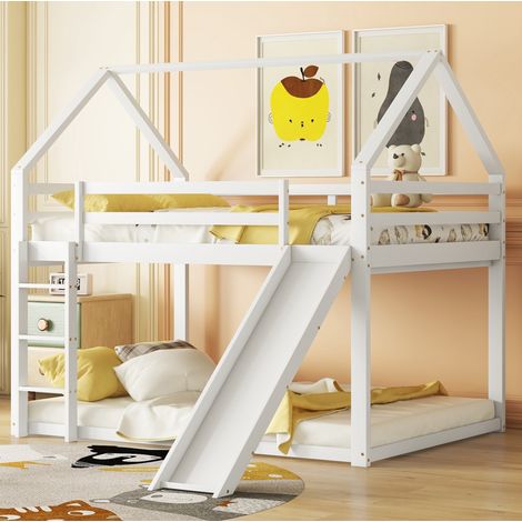 MEUBLIV Lit cabane 140x200 cm blanc – avec toboggan et échelle, sans matelas (1/5)