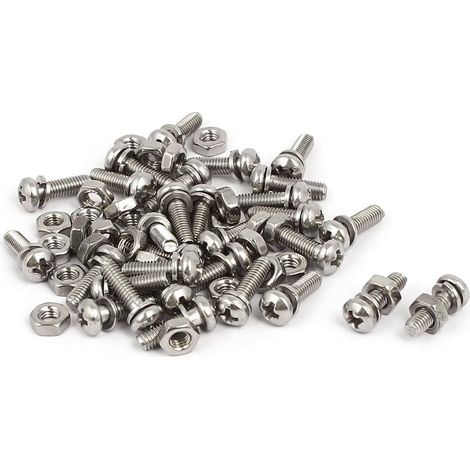 M3x10mm 304 Edelstahl Kreuzschlitzschrauben Muttern Sicherungsscheiben 30 Sätze (1/2)