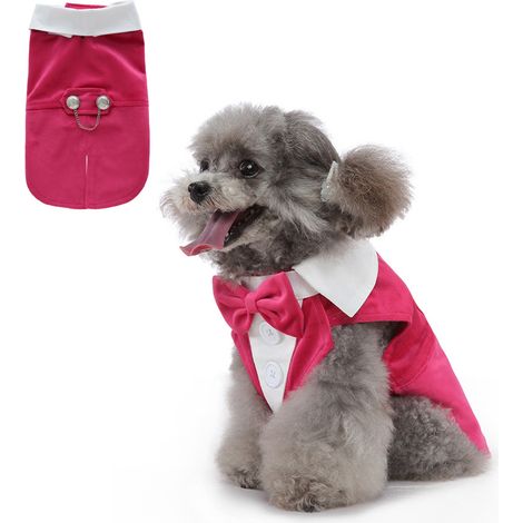 1 costume pour chien et chat, smoking rose avec nœud papillon ajustable, pour mariage ou fête (1/5)
