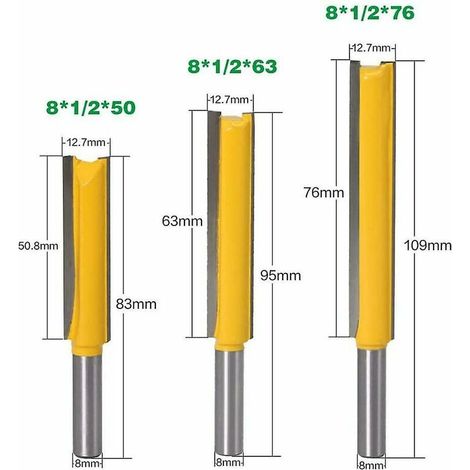 8mm Track Shank Straight Jaws Working Tools Carbide Wood Milling Cutter Wood 3pcs Extra Long Straight Milling Cutters 81/250, 81/263, 81/2 (1/5)