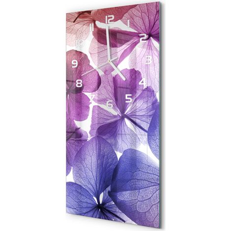 Horloge Murale Rectangulaire Verticale Lecture Facile Verre Moderne Fleurs violettes 30x60 cm (1/5)