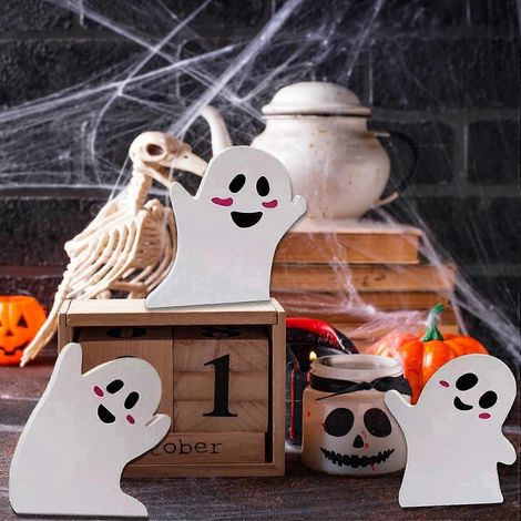 Niedliche Halloween-Dekorationen mit Geistern im Inneren, gruselige Halloween-Dekorationen, mehrstöckiges dekoratives Holztablett, hölzernes Geisterschild als Halloween-Dekoration (1/4)