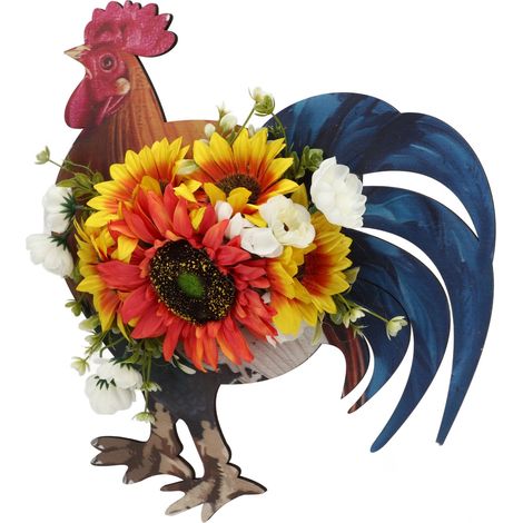 Couronne de porte rustique en forme de poule, guirlande murale de tournesols artificiels, décoration idéale pour la fête de l'indépendance à la ferme