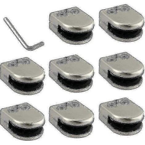 Lot de 8 pinces à verre en acier inoxydable 304, compatibles avec les supports de balustrade à dos plat de 6 à 8 mm, finition chromée. (1/5)