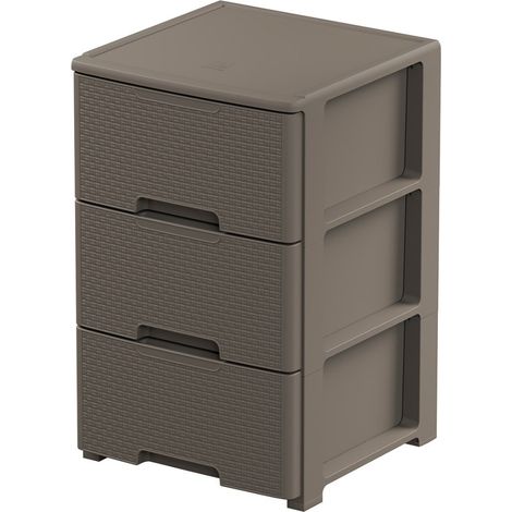 Commode de rangement 3 Tiroirs Amovibles Couleur taupe Effet tressé - Meuble de Rangement - Roulettes 39x38,5xH6cm ArtPlast (1/5)