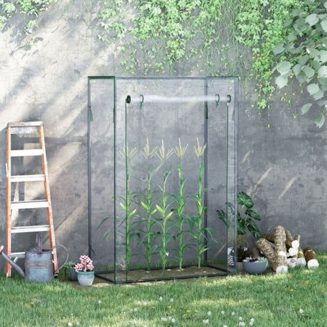 Invernadero 100x50x150 cm con puerta enrollable, estructura de acero - En plástico transparente