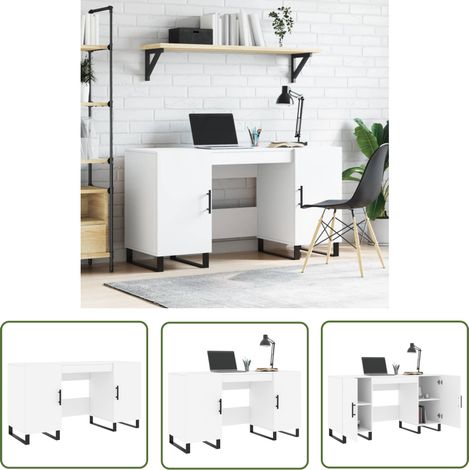 The Living Store Bureau blanc 140x50x75 cm bois d'ingénierie - Bureau Blanc - Bureau D'étude - Meuble De Bureau - Bureau Informatique - Design Industriel (1/5)