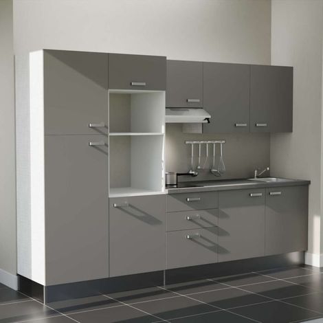 Kochnischen K46L-PT - 300 cm - Laminatplan, spüle Edelstahl, - Graue Front - betongraue Laminatplatte - Kredenzen nein + Haushaltsgeräte Edelstahl (1/5)