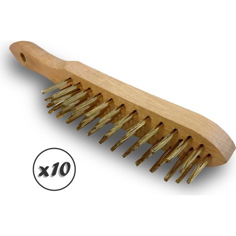 Brosse métallique à main Type soudeur Manche ergonomique bois - Lot de 10 - Acier dur