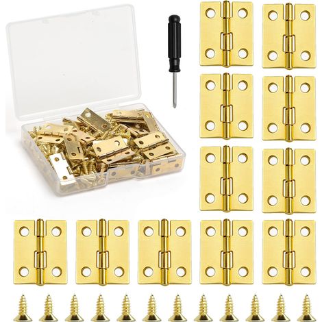50 Mini Charnières, Charnières Pliables 15 X 18 mm, Petites Charnière pour Boîte à Bijoux, Caisse en Bois, Bricolage, avec 200 Vis et 1 Tournevis, Dorées (1/5)