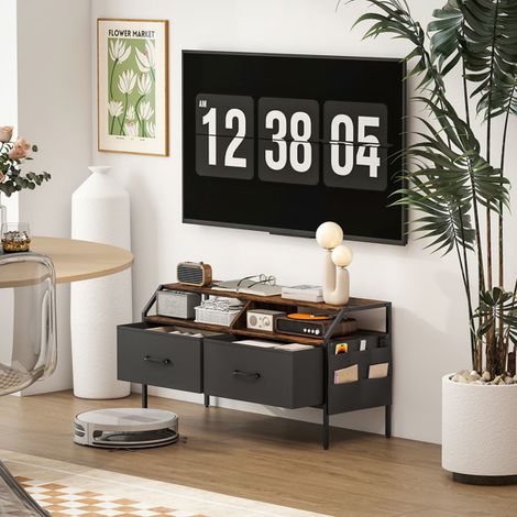 Stylish TV Stand for Screens Up to 55 Inches with Storage Drawers and Side Pockets,Easy Assembly,Rustic Brown Finish
