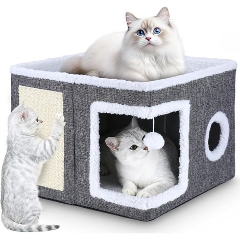Cuccia pieghevole per gatti da interno, letti per gatti, grotta per gatti lavabile, con palla giocattolo sospesa, tiragraffi per gatti, adatta ad animali domestici di piccola e media taglia, 41 x (1/5)