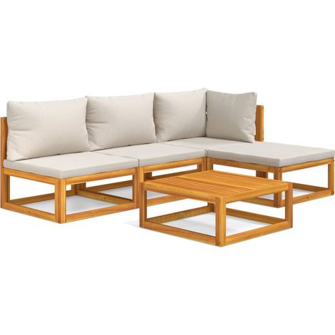 Maison Exclusive - Set Salotto Giardino 5pz Cuscini Grigio Chiaro Legno Massello