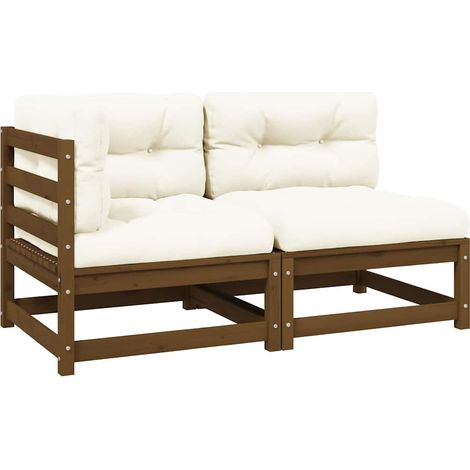 2tlg. Garten-Lounge-Set mit Kissen Honigbraun Massivholz Kiefer