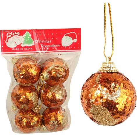 Set di 6 palline di Natale arancioni glitterate da 6 cm (1/3)