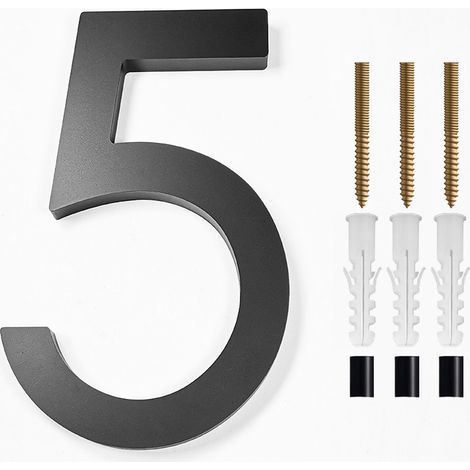 Modern brushed metal door number sign - 5 inches, 125 mm high, black (No. 5) (1/5)