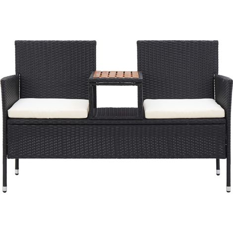 Banc de jardin Banc extérieur Banquette de jardin 2places et table à thé 143cm Résine tressée Noir (1/5)