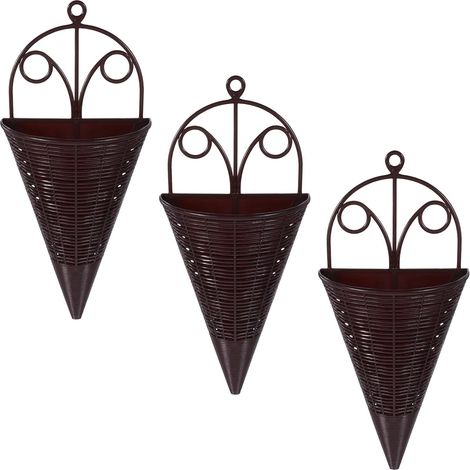Mikikit Lot de 3 jardinières murales suspendues en forme d'éventail, paniers tressés (1/5)