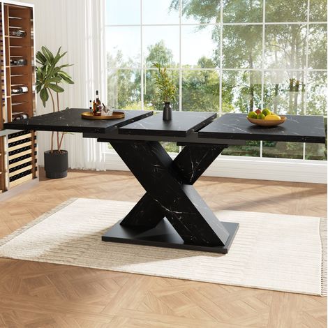 Tavolo da pranzo allungabile 119x80x75 cm in MDF nero effetto marmo - MEUBLIV (1/5)
