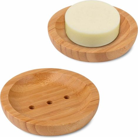 2 pièces porte-savon en bois de bambou naturel boîte à savon pour cuisine salle de bain éponge savon, éponge etc. (1/5)