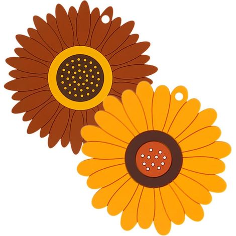Lot de 2 dessous de plat en PVC, forme tournesol, jaune (1/5)
