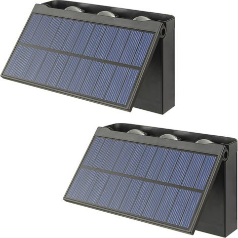 Set mit 2 LED-Solar-Gartenleuchten (6 Wandleuchten), Ambientebeleuchtung, Zaunstrahler, warmes Licht
