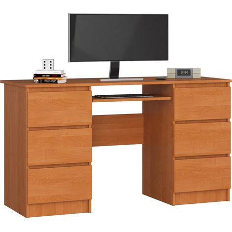 Scrivania per computer AKORD A11 Ontano 135 cm 6 cassetti 135x50x77 cm (1/5)