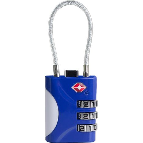 Cadenas TSA approuvé pour valise, petit cadenas à combinaison avec câble, cadenas de voyage pour bagage, casier, salle de sport, armoire, coffre à fusil, sac à dos, fermeture éclair (Bleu) (1/5)
