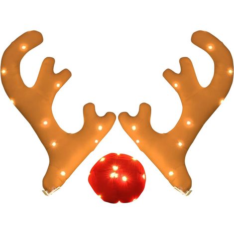Bois de Renne pour Voitures Toits, décoration de Renne, décoration de Noël Mignon, kit de Bois Lumineux pour fête de Camion, camionnette, SUV (1/5)
