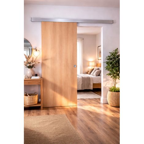 Porte Coulissante Décor Chêne Naturel Honey Oak  H204 X L73 Cm, Rail Alu, Coquilles Gd Menuiseries