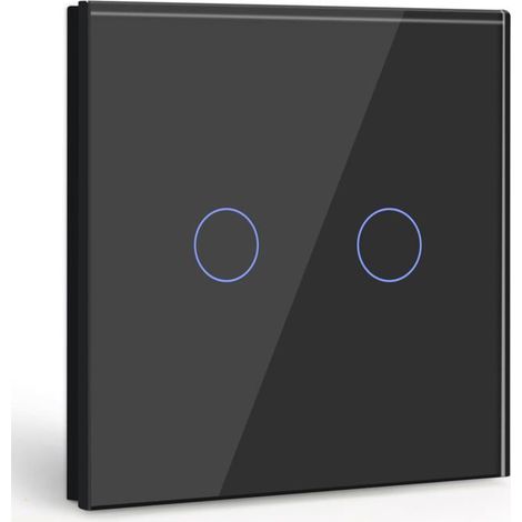 Interrupteur tactile 2 gang 1 voie Norme européenne 86 - Verre trempé - Voyant lumineux - 3-300W/500W (1/5)