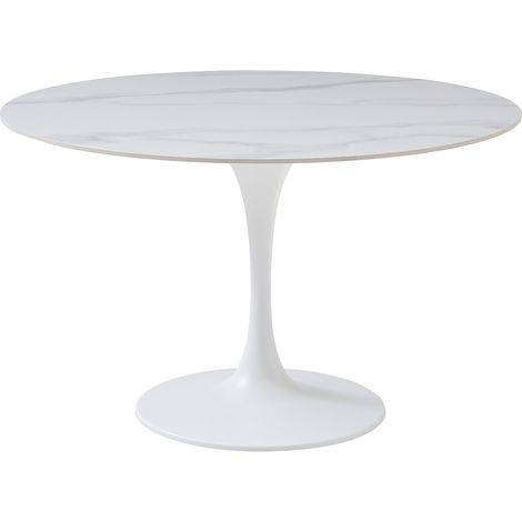 Tavolo da pranzo 4 persone in ceramica e metallo Effetto marmo bianco - DYNARO