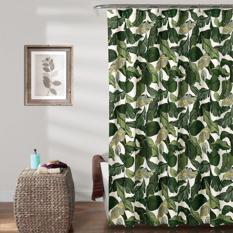 Rideau de Douche en Tissu imprimé Feuille forêt Tropicale île Verte 183 x 183 cm (1/5)