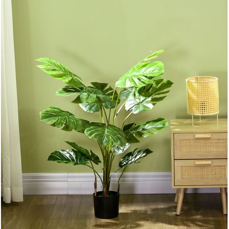 CHICFURN Monstera artificiale 120 cm verde in plastica con vaso nero e muschio PE (1/5)