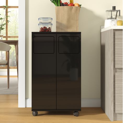Mobile raccolta rifiuti 46,7x35x80,3 cm in MDF nero, 2 scomparti per cucina piccola – MEUBLIV (1/5)