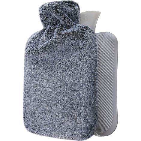 Bouillotte avec housse de poche, grande poche à eau de 2 litres et housse douce et confortable [Insérer un sac à main] - Noir brumeux