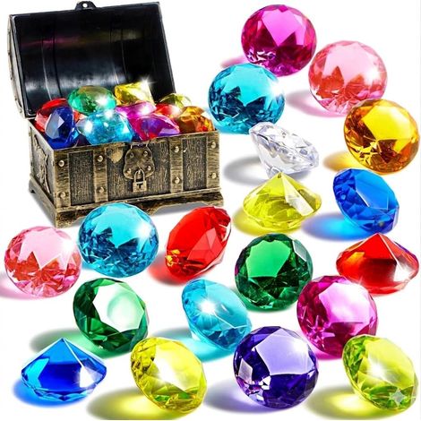 Set Gemmes de Plongée avec Coffre au Trésor Pirate 16 Diamants Colorés Jouet Piscine Enfants Entraînement Natation Anneaux Plongée Jeux Aquatiques Été (1/5)