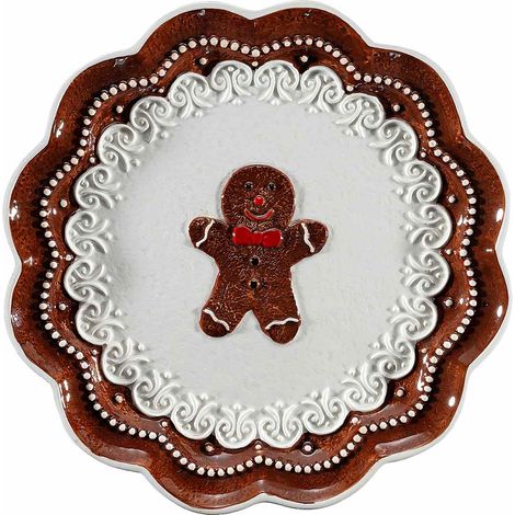 Piatti natalizi decorativi in ceramica con in decori rilievo e omino pan di zenzero