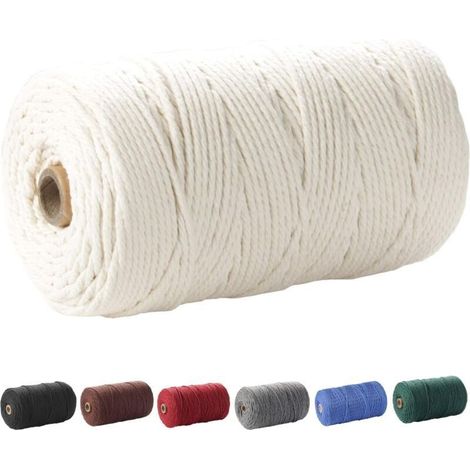 Cordon en macramé, 3 mm x 220 m (environ 200 m) Corde douce non teintée en coton 100% naturel pour la fabrication artisanale de suspensions murales pour plantes, beige (1/5)