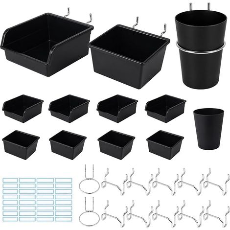 12 Pegboard Boxes with Hooks and 32 Labels (1/5)