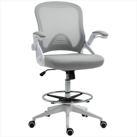 Chaise de bureau grise et blanche à assise réglable avec Tissu (1/5)